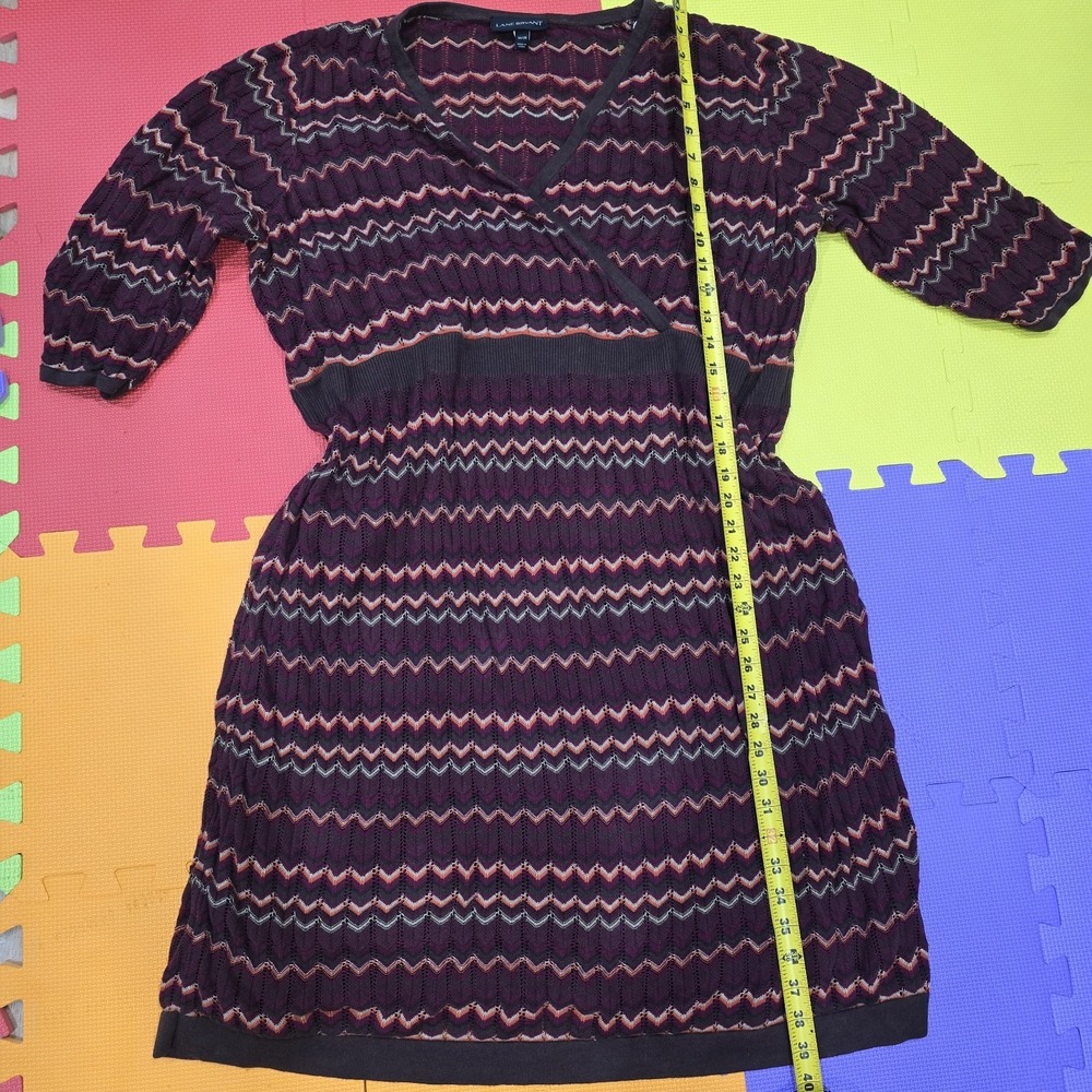 Lane Bryant Chevron Pointelle Knit Faux-Wrap Dress Plus Size 26/28 Purple Multi